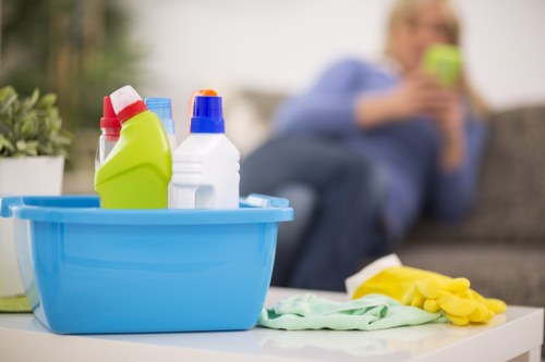 Upholstery deep cleaning equipment in use
